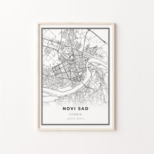 Novi Sad Print, Stadt Karte Kunst Poster, Serbien, Wand Kunst Dekor, Modern schwarz weiß Stil, Stadt Karten, C13-623