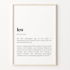Definicja Leo Print, Słownik plakatu, Cytat Wall Art, Leo Print, Prezent dla znaku zodiaku, Znak astrologiczny, Wyjątkowy prezent, C17-272