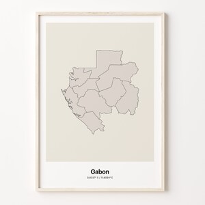 Gabon Print, Gabonese Gift, Minimalistic Country Map Poster, GA Line Art, Subtle wall art, C24-64