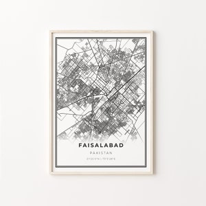 Faisalabad Print, City Map Art Poster, Pakistan, Wall Art Decor, Modern Black and White Style, Gift Guy, C13-820