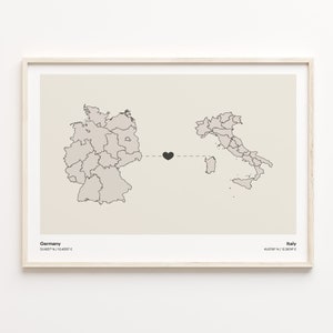 Germany to Italy Print, Israeli Gift, Minimalistic Country Connection Map Poster, Travel Wall Art, Welcome Home Map, C21-486