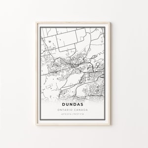 Impressão de Dundas, pôster de arte de mapa da cidade, arte de parede de mapa de cidade de Ontário no Canadá, decoração de arte de parede, estilo moderno em preto e branco, C13-489