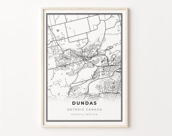 Dundas Print, City Map Art Poster, Ontario ON Canada City map wall art, Wall Art Decor, Modern Black and White Style, C13-489
