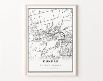 Dundas Ontario Map Print: Modern Black and White City Art