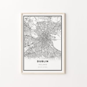 Dublin Print, City Map Art Poster, Ireland, Wall Art Decor, Modern Black and White Style, Gift For Couple, C13-500