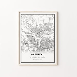 Gatineau Print, City Map Art Poster, Quebec QC Canada City street road map wall art, Wall Art Decor, Modern Black and White Style, C13-546