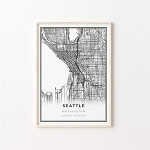 Innenstadt Seattle Print, Stadt Karte Kunst Poster, Washington WA USA, Wand Kunst Dekor, Modern Schwarz Weiß Stil, Eingang Geschenke, C13-157