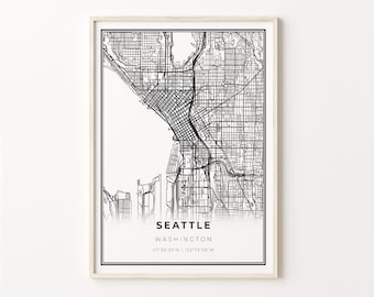 Seattle City Map Art Print: Modern Black and White Wall Decor