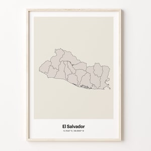 El Salvador Print, Salvadoran Gift, Minimalistic Country Map Poster, SV Line Art, Neutral tones art, C24-54