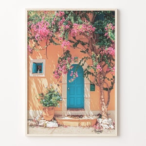 Blue Door Floral Print: Colorful Boho Wall Art