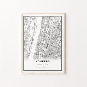 Yonkers Print, City Map Kunst Poster, New York NY USA, Wand Kunst Dekor, Schwarz Weiß Stil, Geschenkidee, C13-32
