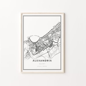 Alexandria Print, City Map Art Poster, Egypt, Wall Art Decor, Modern Black and White Style, Gift For A Marine, C13-494