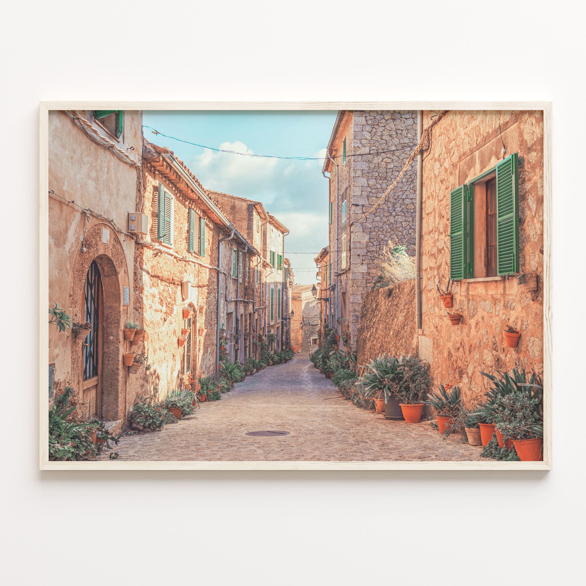 Courtyard With Flowerpots Colorful Poster Print, Courtyard Photo Wall Art, Wall Art Boho Decor, Colorful Wall Art, C18-279
