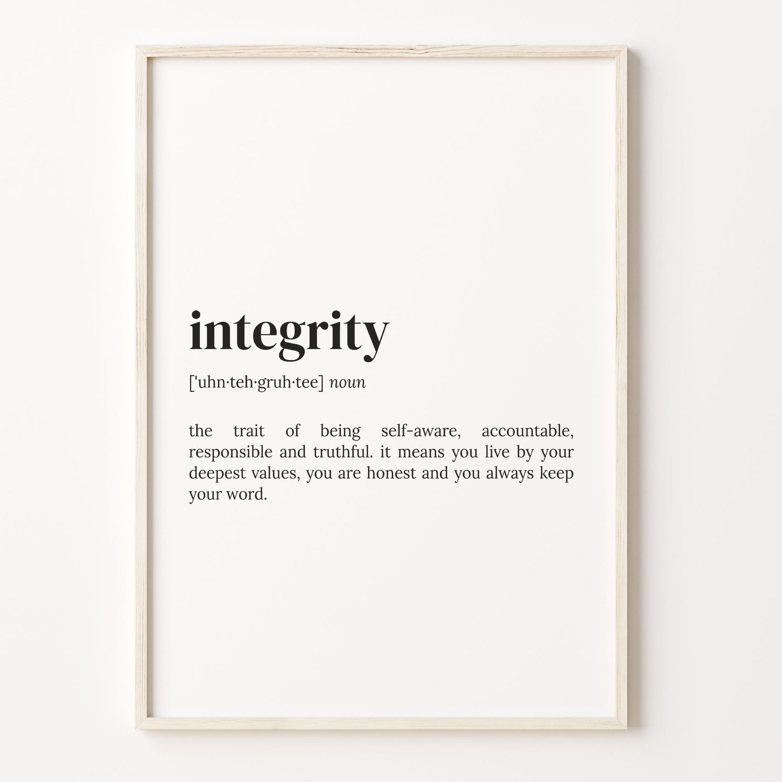 Integrity Definition Print, Dictionary Poster, Quote Wall Art