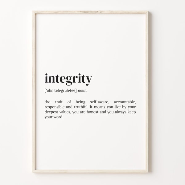 Integrity Definition Print: Wörterbuch Zitat Wandkunst