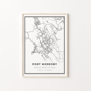 Port Moresby Print, Stadt Karte Kunst Poster, Papua Neuguinea, Wand Kunst Dekor, Modern Schwarz Weiß Stil, Geschenk Mutter, C13-553
