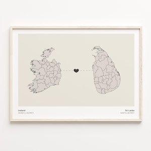 Irland nach Sri Lanka Druck, spanisches Geschenk, minimalistisches Landverbindungskarten-Poster, Reise-Wandkunst, Gap Year, C21-1165
