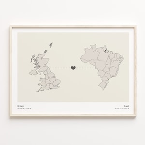 Großbritannien Brasilien Print, Brasilien Geschenk, Minimalistische Landkarte Poster, Vereinigtes Königreich Kunst, randloses Liebesgeschenk, C21-224
