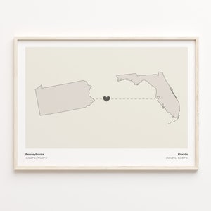 Pennsylvania Florida Druck, Minimalistische US Bundesstaat Verbindungskarte Poster, Reise-Wandkunst, grenzenloses Liebesgeschenk, C21-1412