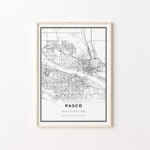 Pasco Print, City Map Art Poster, Tri-Cities Washington WA USA, Wall Art Decor, Modern Black and White Style, Office Prints, C13-109