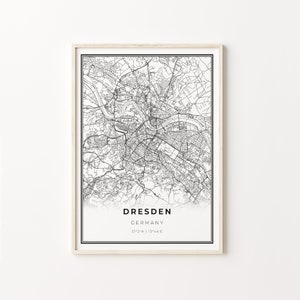 Dresden Print, City Map Art Poster, Germany, Wall Art Decor, Modern Black and White Style, Gift For Kitchen, C13-518
