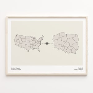 USA to Poland Print, Polen Geschenk, minimalistische Landkarte Poster, USA Wandkunst, Neues Land Geschenk, C21-146