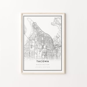 Tacoma Print, City Map Art Poster, Washington WA USA, Wall Art Decor, Modern Black and White Style, Gifr For A Family, C13-203