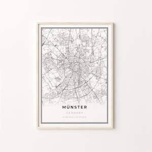 Münster Print, City Map Art Poster, Munster Germany, Wall Art Decor, Modern Black and White Style, Gift Dad, C13-744