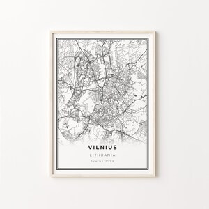 Impressão de Vilnius, pôster de arte de mapa da cidade, Lituânia, decoração de arte de parede, estilo moderno preto e branco, presente para papai, C13-808