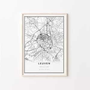 Leuven Print, City Map Art Poster, Belgium, Wall Art Decor, Modern Black and White Style, Birthday Gifts, C13-607
