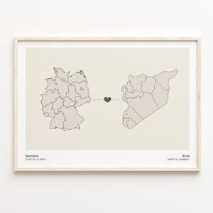 Deutschland Syrien Print, Schweizer Geschenk, Minimalistische Landkarte Poster, Reise Wandkunst, Gap Jahr Karte, C21-573