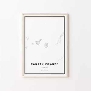 Impression des îles Canaries, affiche d'art de carte de ville, affiche de carte routière d'Espagne, décor d'art de mur, modèle noir et blanc moderne, C13-631