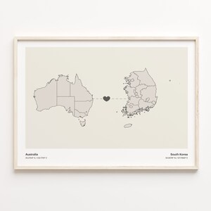 Australien to South Korea Print, Südafrikanische Geschenk, Minimalistische Landkarte Poster, Reise Wandkunst, Im Ausland leben, C21-964