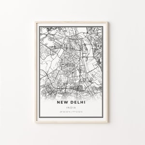 Neu-Delhi Print, Stadt Karte Kunst Poster, Indien, Wand Kunst Dekor, Moderner Schwarz Weiß Stil, Stadt Karten, C13-908