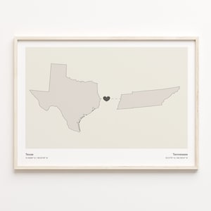 Texas to Tennessee Print, Tennessean Gift, Minimalistic State Connection Map Poster, Travel Wall Art, Moving Abroad Map, C21-1290