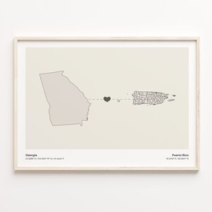 Georgia to Puerto Rico Print, Puerto Rican Gift, Minimalistic State Connection Map Poster, Travel Wall Art, Moving Overseas Gift, C21-1598