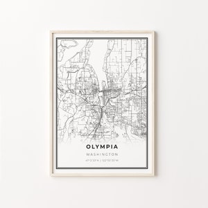 Olympia Print, City Map Art Poster, Washington, Wall Art Decor, Modern Black and White Style, Hometown Map, C13-318