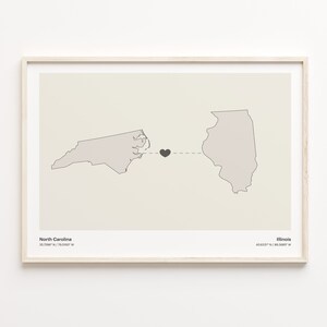 North Carolina to Illinois Print, Illinoisan Gift, Minimalistic State Connection Map Poster, Travel Wall Art, Farewell Gift, C21-1625