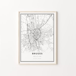 Brügge Druck, Stadt Karte Kunst Poster, Belgien, Wand Kunst Dekor, Moderner Schwarz Weiß Stil, Geschenk Jahrestag, C13-729