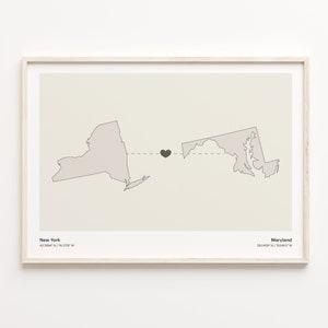 New York to Maryland Print, Marylander Geschenk, Minimalistische US Bundesstaat Verbindungskarte Poster, Reise Wandkunst, Digitale Nomaden Karte, C21-1371