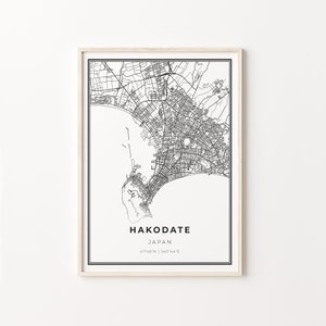 Hakodate Print, City Map Art Poster, Hokkaido Japan, Wall Art Decor, Modern Black and White Style, Birthday Gifts, C13-892