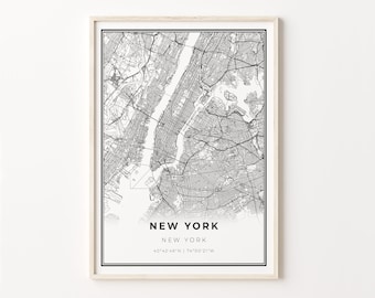 New York Print, City Map Art Poster, New York City NYC NY USA, Wall Art Decor, Modern Black and White Style, Map Wall Art, C13-326