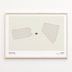 Pennsylvania to Nevada Druck, Nevadan Geschenk, Minimalistische Zustand Verbindung Poster, Reise Wandkunst, Reisegeschenk, C21-1436