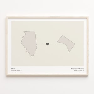 Illinois to District of Columbia Print, Washingtonian Gift, Minimalistic State Connection Map Poster, Travel Wall Art, Gap Year, C21-1462