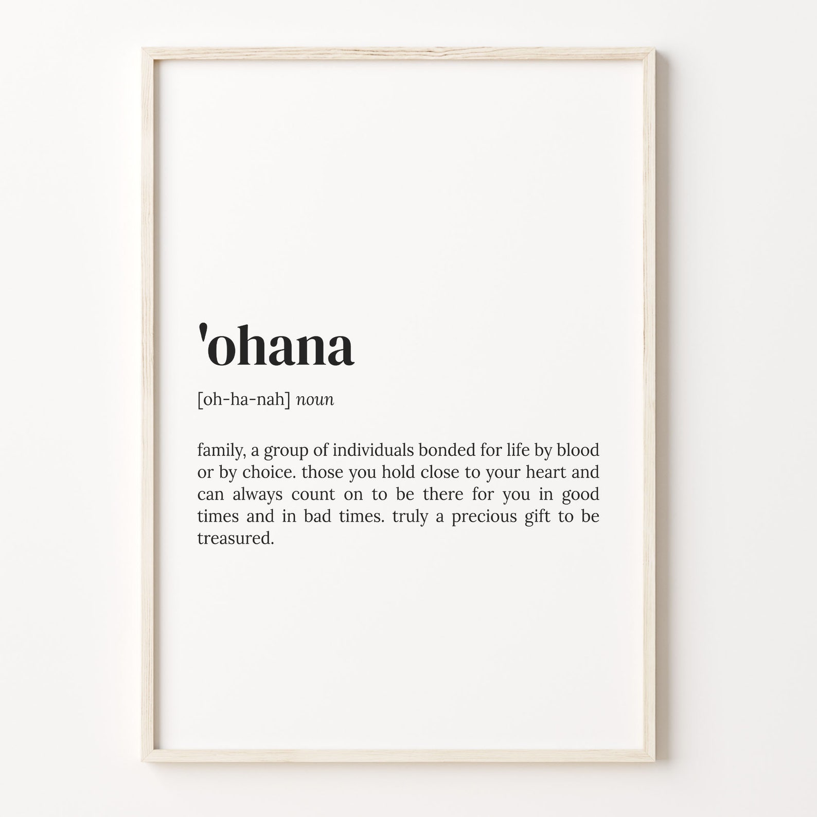 Ohana Definition Print, Dictionary Poster, Quote Wall Art, Ohana Quote