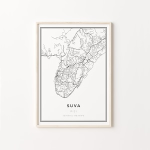 Suva Print, City Map Art Poster, Fiji, Wall Art Decor, Modern Black and White Style, Gift For Women, C13-470