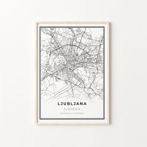 Ljubljana Print, City Map Art Poster, Slovenia, Wall Art Decor, Modern Black and White Style, Gift Him, C13-536