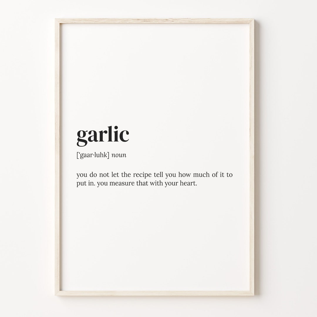 Garlic Definition Print Dictionary Poster Quote Wall Art Etsy