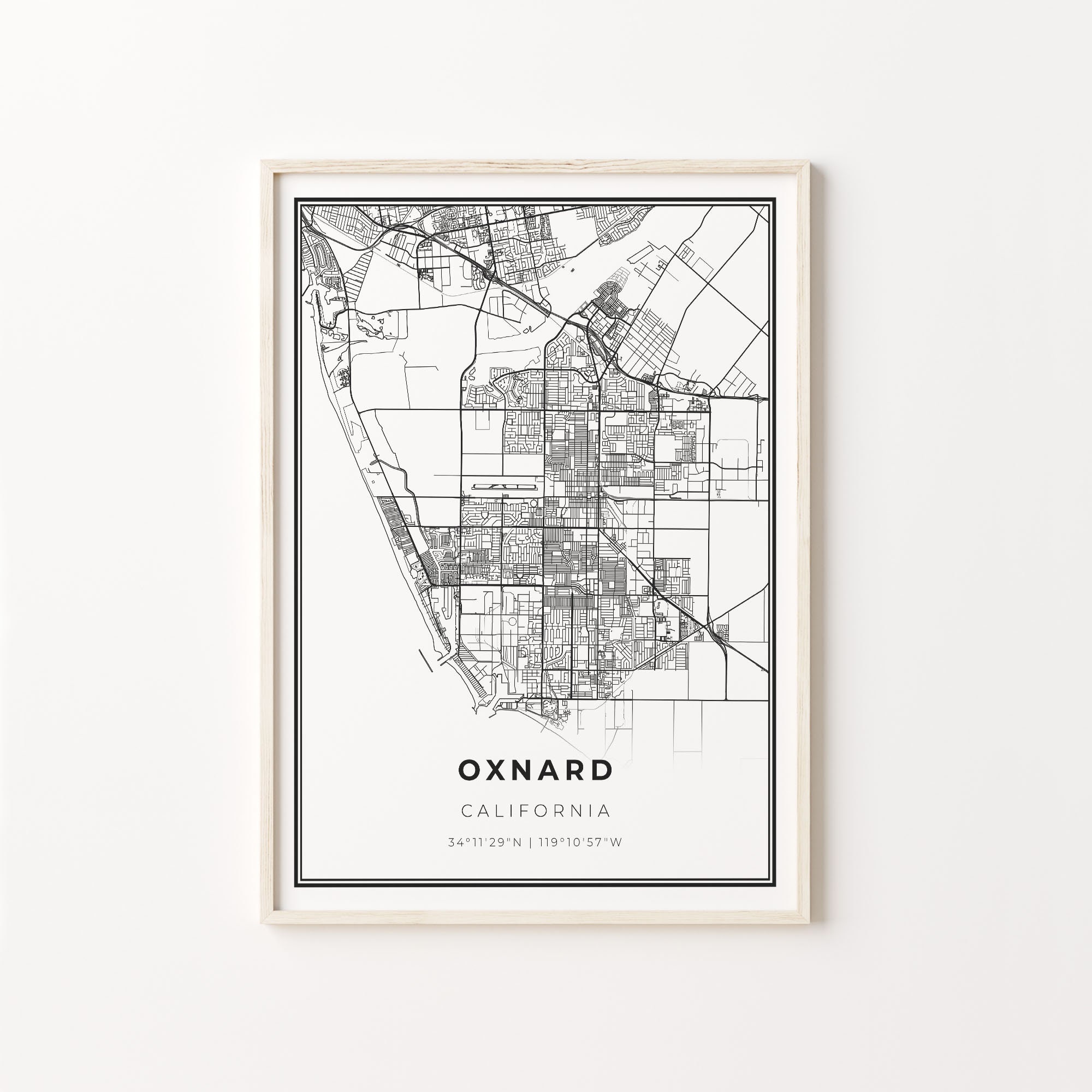 Oxnard Print, City Map Art Poster, California CA USA, Wall Art Decor, Modern Black and White Style, Office Gifts Women, C13-68