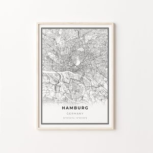 Hamburg Print, City Map Art Poster, Germany, Wall Art Decor, Modern Black and White Style, Gift Mens, C13-836